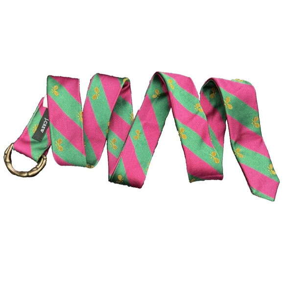 J.Crew Belt Womens S/M Pink Green Striped Silk D Ring Tennis Racket Preppy - Picture 5 of 7